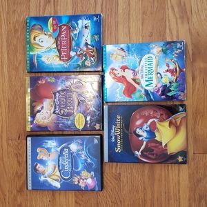 Bundle of CLASSIC DISNEY DVD's Lot of 5 Movies Cinderella Snow White Ltl Mermaid